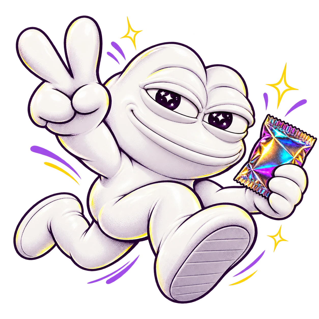 All-white Pepe holding a Onepercent pack